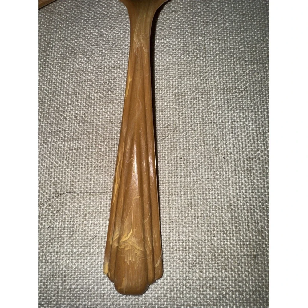 Vintage Imperial USA PlasticServing Spoon‎ And Fork Marbled Butterscotch 8 1/2